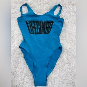 Vintage Gitano Sun Kiss Lifeguard One Piece Swimsuit Blue High Cut 9/10